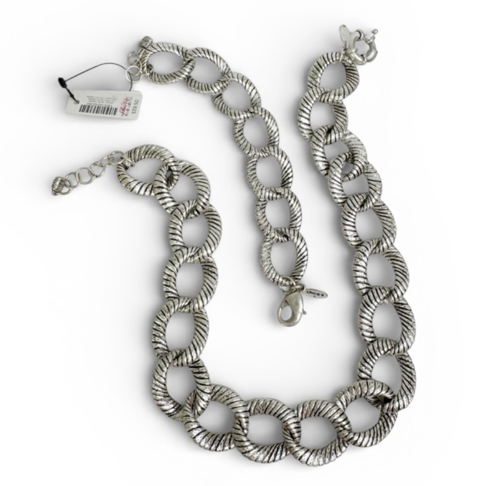 Chico's Silver-Tone Ribbed Link Necklace